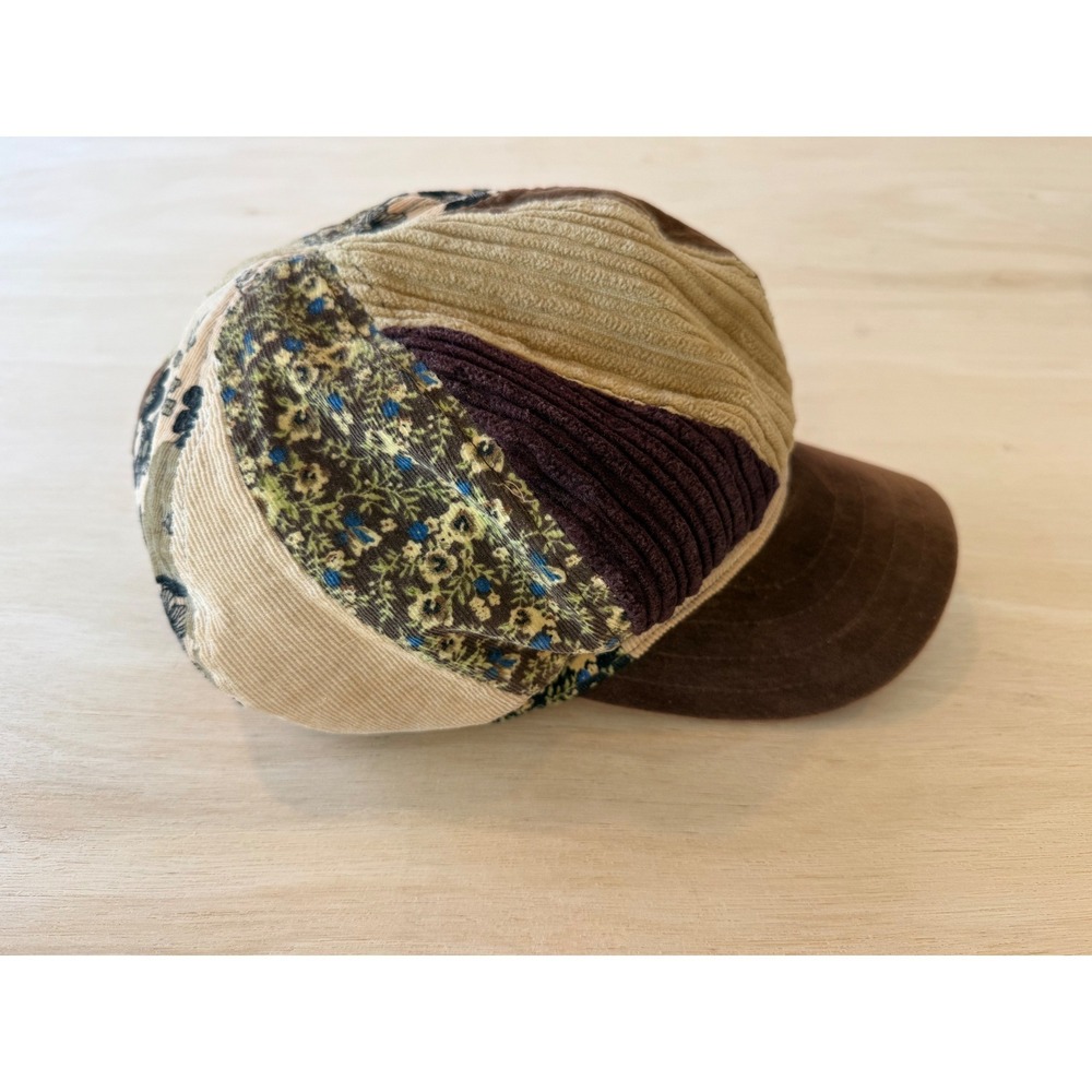 Patchwork Corduroy Floral Newsboy Cap Brown Velvet Baker Boy Hat 57cm